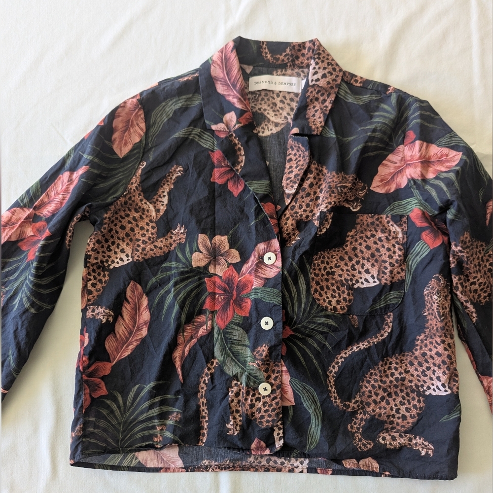Desmond & Dempsey Pajamas Soleia Leopard Multi Shirt And Pants In Navy - Picture 5 of 16